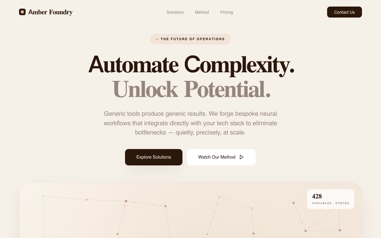 Amber Foundry — Warm-Intelligence Operations Landing Page 데모 포스터 이미지
