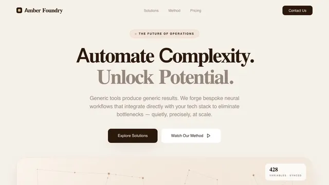 Amber Foundry — Warm-Intelligence Operations Landing Page 데모 포스터 이미지